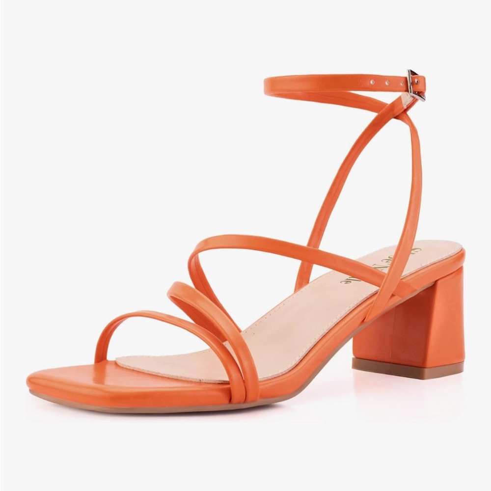 Orange Strappy Block Heel Sandals